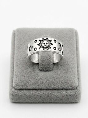 New Sterling Silver Adjustable Handmade Bohemian Celestial Sun Moon Stars Ring